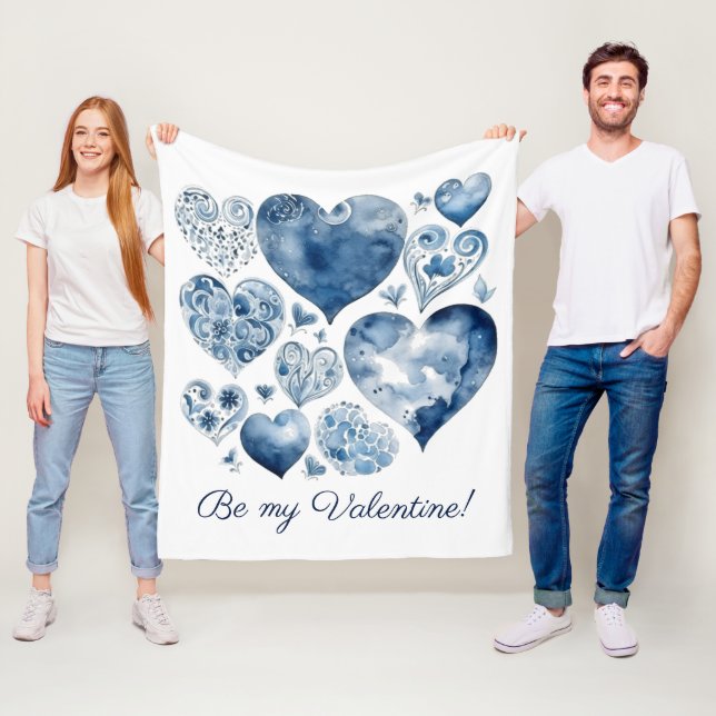 Hearter i Delft Blue, valentin Fleecefilt (På plats)