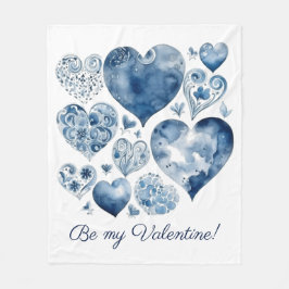 Hearter i Delft Blue, valentin Fleecefilt
