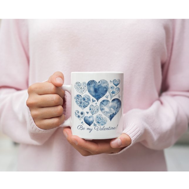Hearter i Delft Blue, valentin Kaffemugg (Skapare uppladdad)