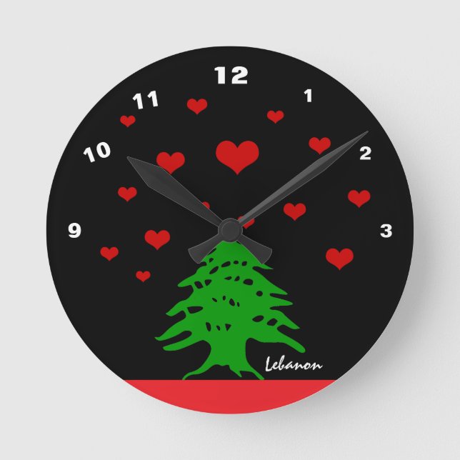 Hearter i Libanon och Libanons flagga mode / Kärle Rund Klocka (Framsida)
