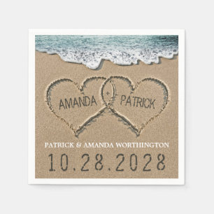 Hearter i Sand Beach Shore Bröllop Napkins Pappersservett