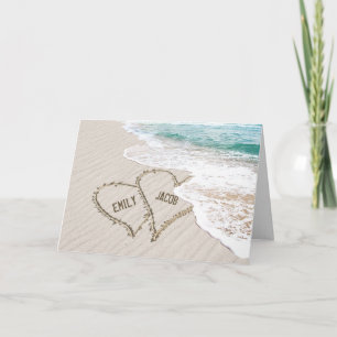 Hearter med Namn vid Ocean Beach Wedding Kort