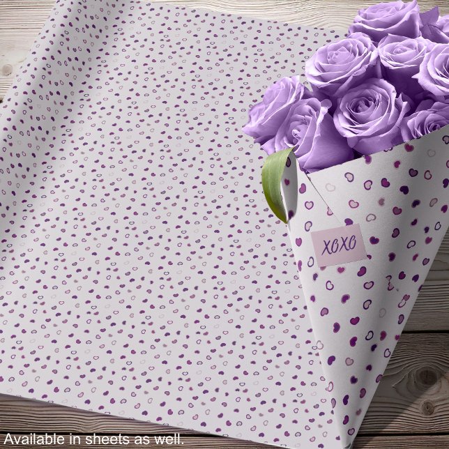 Hearter - Mörkare Lila på lätt Lila - Rullar Presentpapper (Hearts - Darker Purples on Light Purple - Rolls Wrapping Paper-roses-by Leapfroglisics Shop)