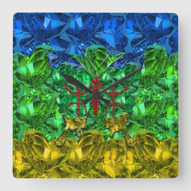 Hearter och fjäril mot Amazigh flagga Fyrkantig Klocka (Framsida)