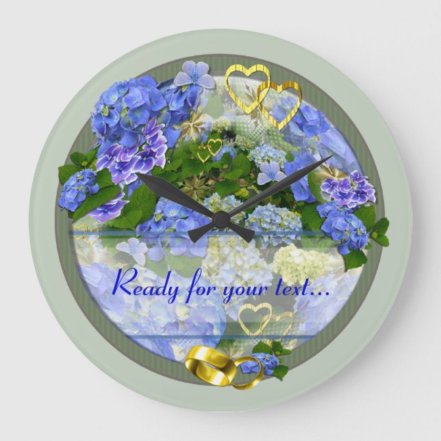 Hearter och Hydrangeas ~ Clock Stor Klocka (Framsida)