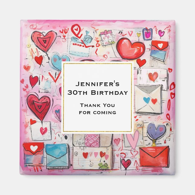 Hearter och Kärlek Brev Mönster Party Tack Magnet (Framsidan)