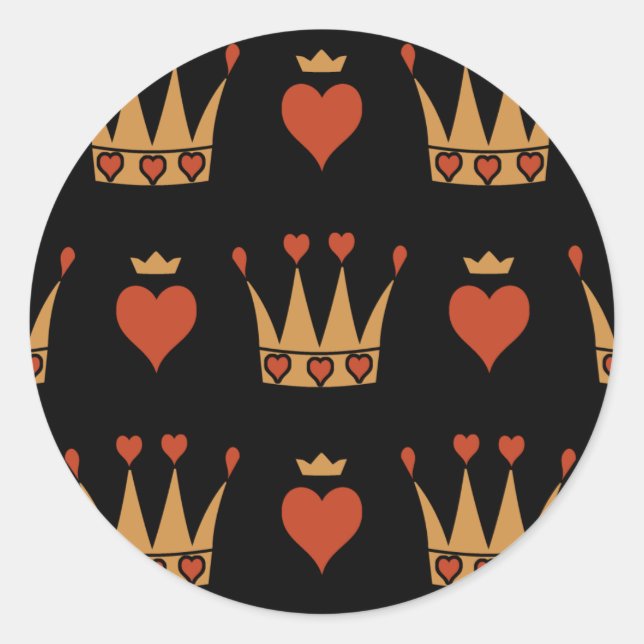 Hearter och Krona Motif Runt Klistermärke (Framsida)