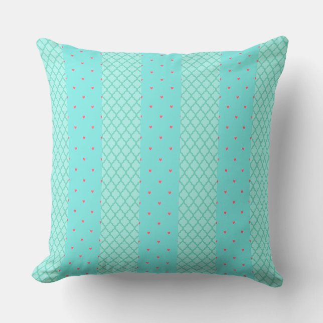 Hearter och Lattice Pastel Blue Grönt Pillow Kudde (Framsida)