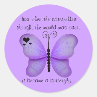 Hearter och Lila Butterfly Quote Stickers Runt Klistermärke