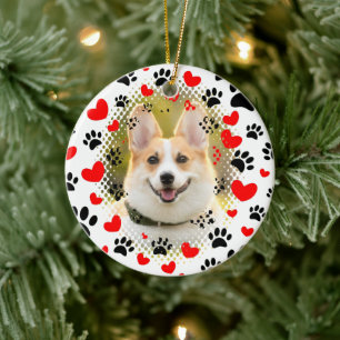 Hearter och Tass avtryck Hund Ram Julgransprydnad Keramik
