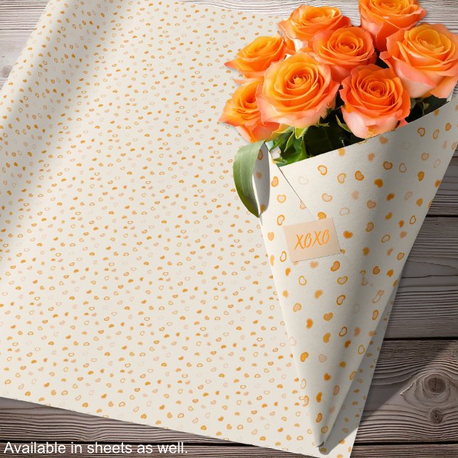Hearter - Orange för Mörk på Orangen Light - Rolls Presentpapper (Hearts - Dark Orange on Light Orange - Rolls Wrapping Paper - by Leapfroglisics Shop)