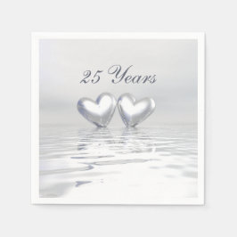 Hearter på årsdagen silver pappersservett