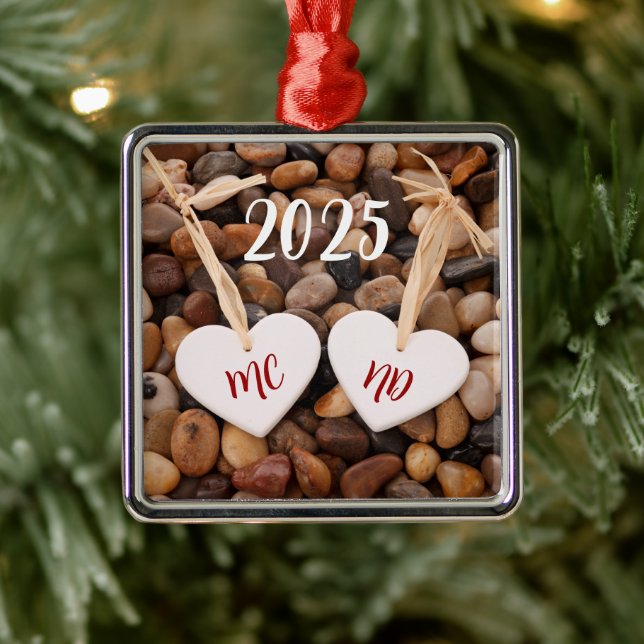 Hearter på en pebble Beach Ornament (Träd)