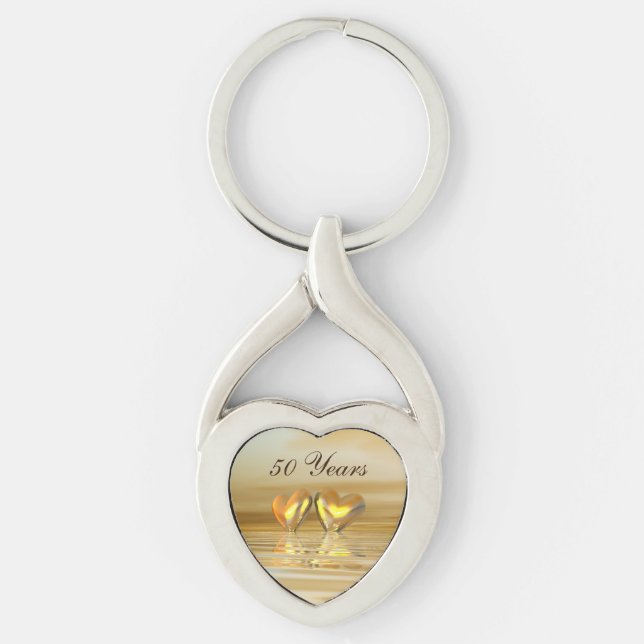 Hearter på gyllene årsdagen swirl silverfärgad nyckelring (Framsidan)