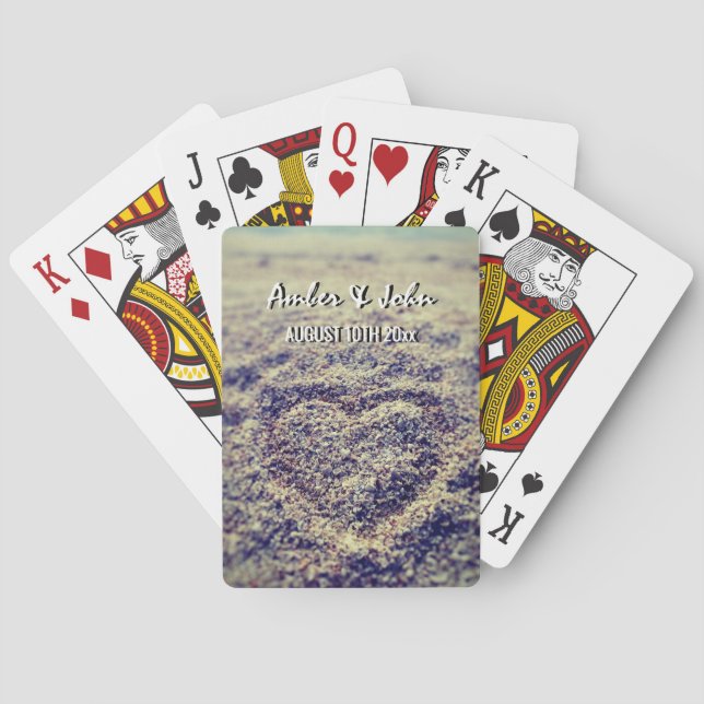 Hearter på strand och däck på bröllop-kort casinokort (Baksidan)