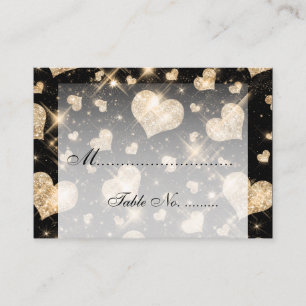 Hearter vid elegant bröllop vid Guld Glitter Placeringskort