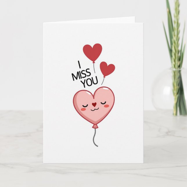 Heartfelt Balloon Miss You Card Kort (Framsida)