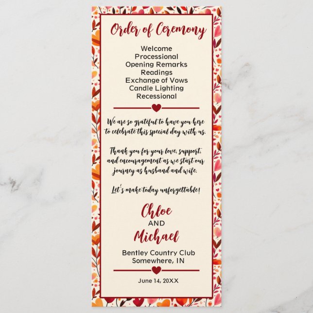 Heartfelt Blooms Wedding Program (Framsida)