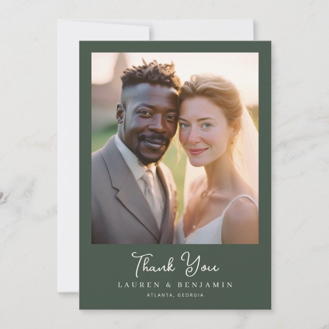 Heartfelt Green Elegant Photo Tack Kort (Framsida)