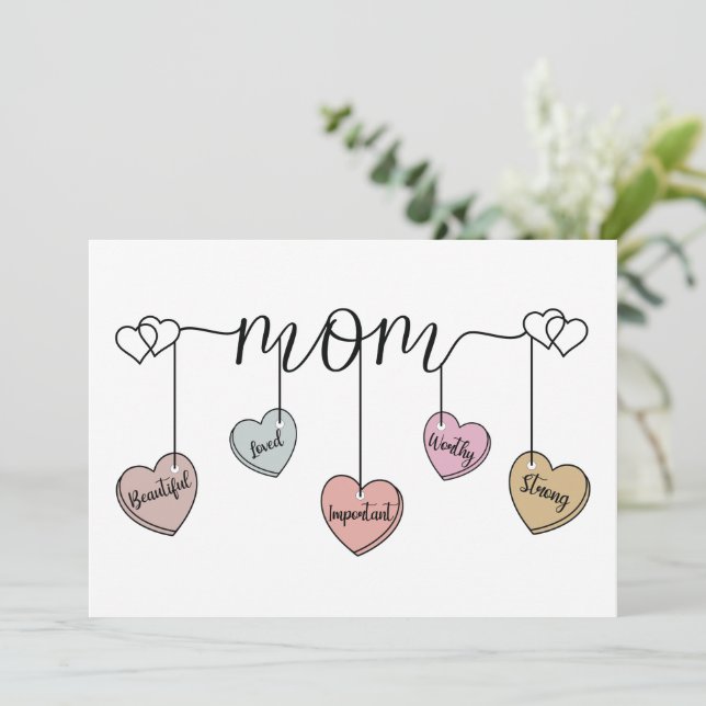 Heartfelt Mom Heart Charm: Mother's Day & Birthday Kort (Stående Fram)