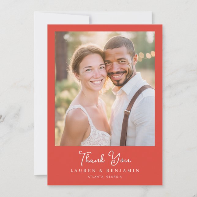 Heartfelt Red Modern Photo Tack Kort (Framsida)