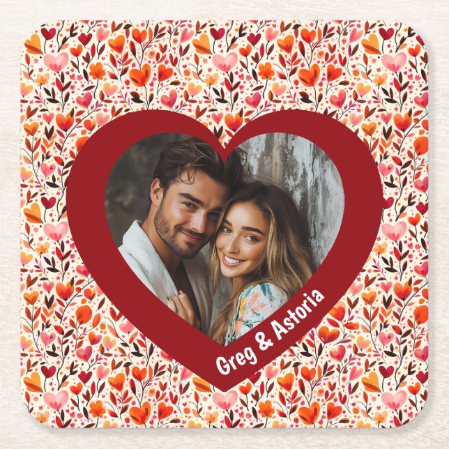 Heartfilt Blooms Underlägg Papper Kvadrat (Framsidan)