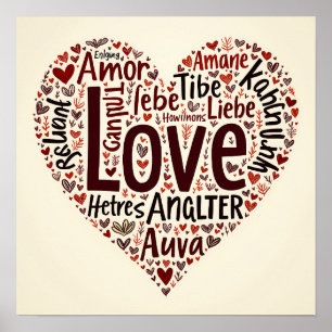 Heartfilt Kärlek Ord Cloud - Romantic Poster