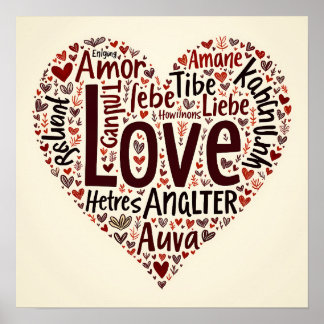 Heartfilt Kärlek Ord Cloud - Romantic Poster
