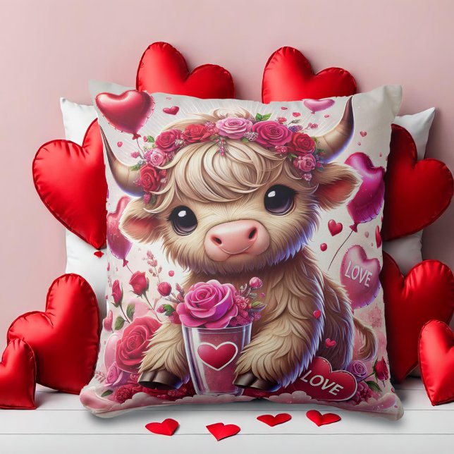 Heartfilt Sweet Highland Cow Valentineser Kudde (Skapare uppladdad)