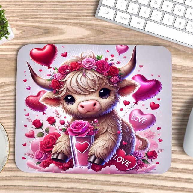 Heartfilt Sweet Highland Cow Valentineser Musmatta (Skapare uppladdad)