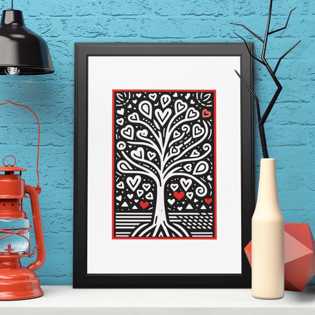 Heartfilt Träd i Kärlek: Black & White FolArt Poster (Skapare uppladdad)