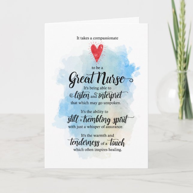 Heartfilt Typografiskt vattenfärgssjuksköterskans  Kort (Framsida)