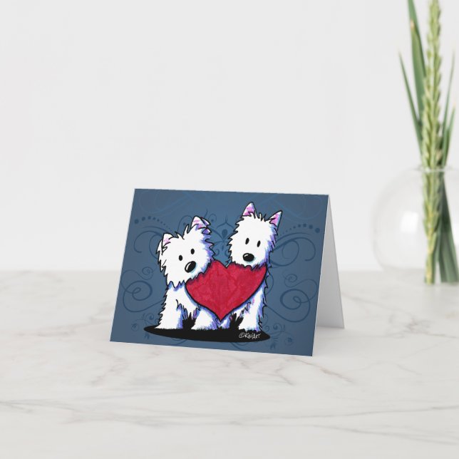 Heartfilt Westie Duo Valentine Card Helgkort (Framsida)