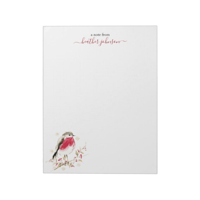 Hearthlight Notes Winter Robin Bird Personalized Anteckningsblock (Roterad)