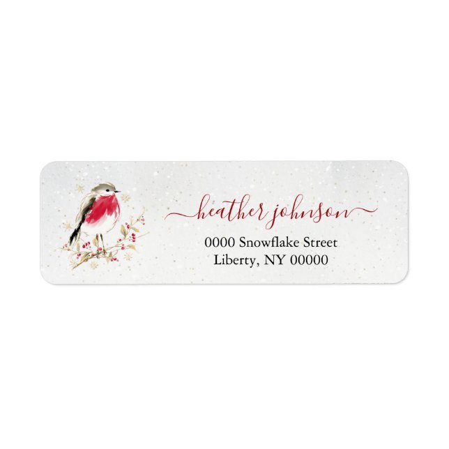 Hearthlight Notes Winter Robin Bird Personalized Returadress Etikett (Framsidan)