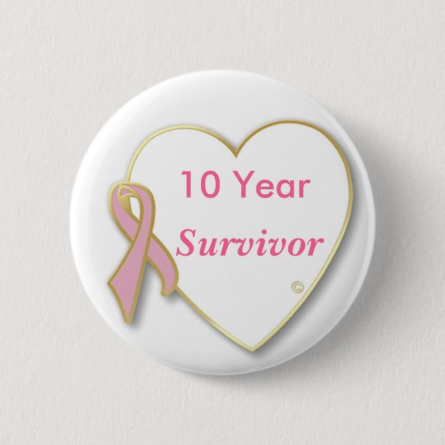 HeartPin-10 år, bröstcancer överlevande klämmer Knapp (Framsida)