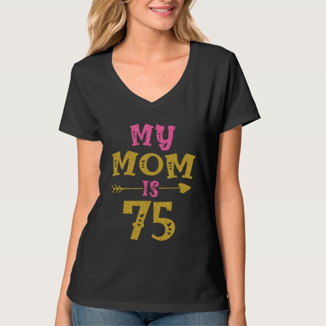 Hearts 75th Bday For Mom From Son Daughter T Shirt (Framsida)