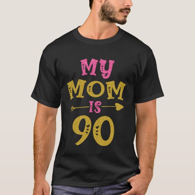 Hearts 90th Bday For Mom From Son Daughter T Shirt (Framsida)