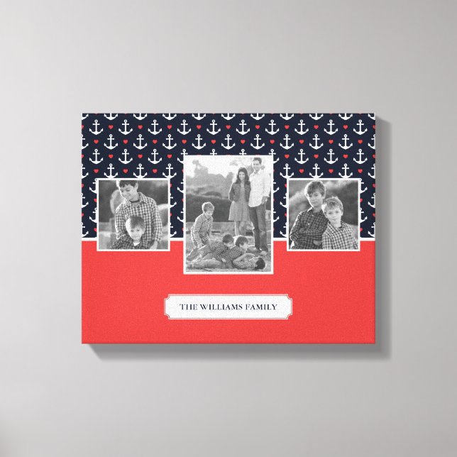 Hearts & Anchors Mönster | Familjefoto | Monogram Canvastryck (Framsida)