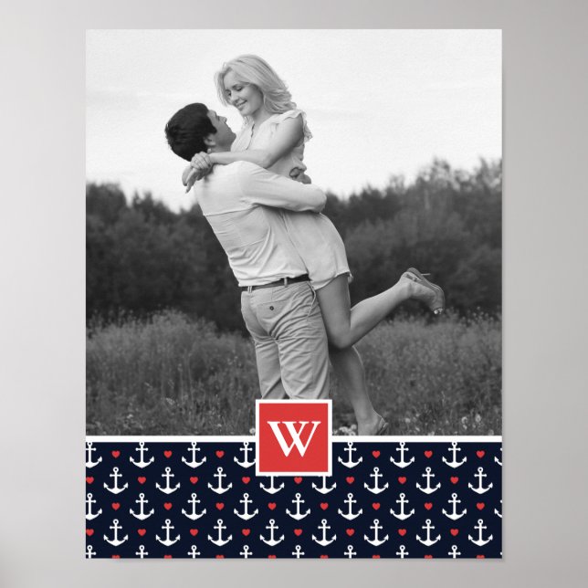 Hearts & Anchors Mönster | Lägg till ditt namn och Poster (Framsidan)