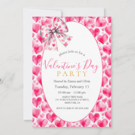 Hearts and Bow Valentine’s Day Party Invitation Inbjudningar