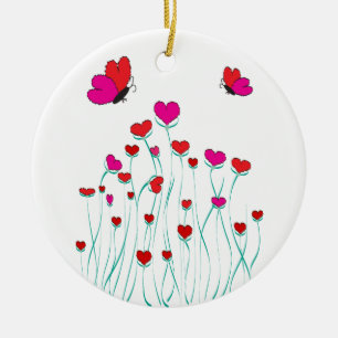 Hearts and Butterflies Valentine Kärlek Julgransprydnad Keramik
