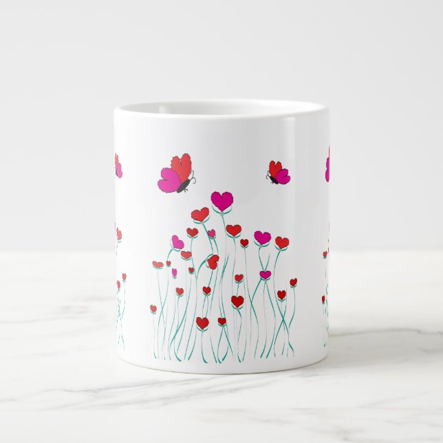 Hearts and Butterflies Valentine Kärlek Jumbo Mugg (Framsidan)