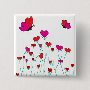 Hearts and Butterflies Valentine Kärlek Knapp