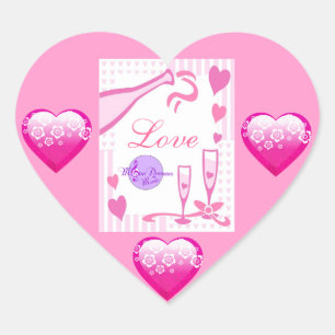 Hearts and Champagne Hjärtformade Stickers Hjärtformat Klistermärke