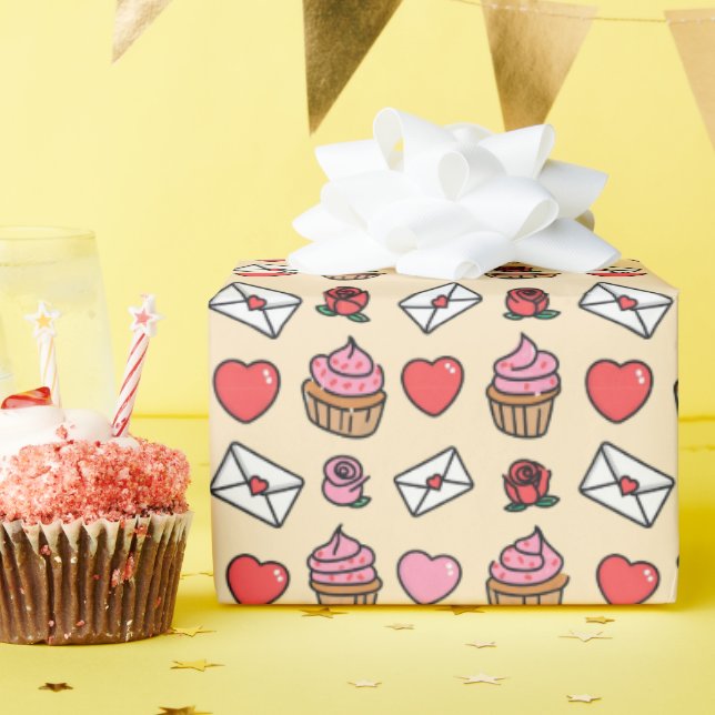 Hearts and Cupcakes Wrapping Paper Presentpapper (Födelsedagsfest)