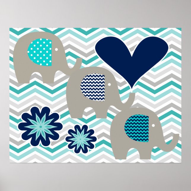 Hearts and Flowers Elephant Nursery Poster (Framsidan)