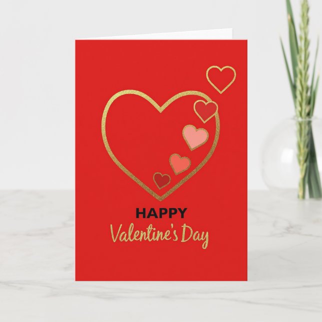 Hearts And Gold Valentines Day Card Kort (Framsida)