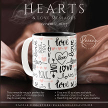 Hearts and Kärlek Messages Two-Tone Ceramic Mugg