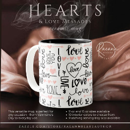 Hearts and Kärlek Messages Two-Tone Ceramic Mugg
